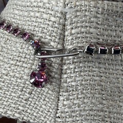 Vintage 1950’s Pink Rhinestone Bib Necklace statement 15.5″ silver tone