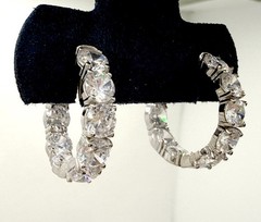 JTV Rhodium Plated Sterling 925 Bella CN FZN Hoop Earrings Diamond Sim