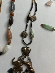 Vintage Asian Jade Rose Quartz Carved Beaded Necklaces Bracelet Jewelry Lot 7pcs