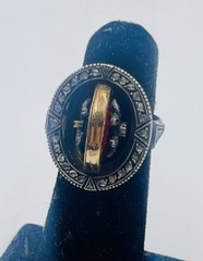 Antique Victorian 19k Gold & Sterling Silver Rose Diamond Enamel Flip Ring