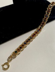 Vintage Triple Chain Prong Set Glass Gems Bracelet, Flat Bracelet Layered Set