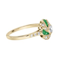 2Ct Art Deco Style Lab Created Diamond & Emerald Engagement 14k Gold Finish Ring