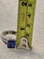 VINTAGE KC 925 STERLING SILVER & BLUE CUBIC ZIRCONIA STATEMENT RING SIZE 5