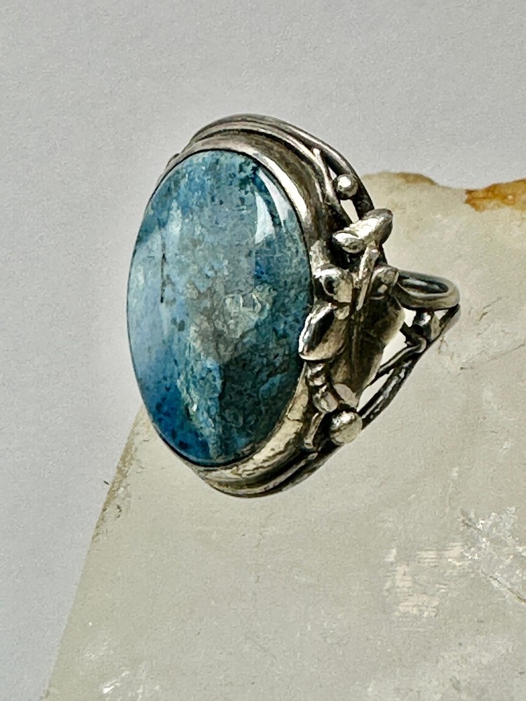Art Nouveau ring Floral Art Deco leaves band Size 4.25 Sterling Silver women gir