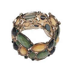 VTG Shades of Green & Yellow Shimmering Faux Opal Stretch Cuff Bracelet 6.5″