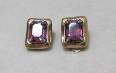 Vintage BARCLAY Faux Amethyst Purple Glass Gold Tone Clip Earrings 1/2″