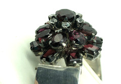 Bohemian Almandine Garnet Tiered Cluster Silver Belt Bangle Bracelet Antique