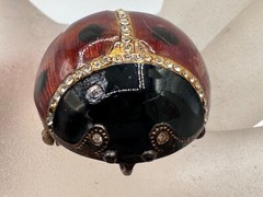 STERLING SILVER RED ENAMEL LADYBUG SIGNED MMA ART MUSEUM GLASS BROOCH PENDANT
