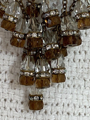 Unique Chandelier Dangle w Clear Rhinestones and Brown & Clear Crystals Brooch
