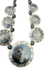 Vintage Sterling Silver Niello Siam Necklace 1950’s 15 1/2″