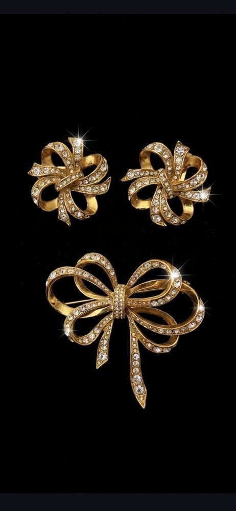 Vintage Kenneth J Lane for Avon Gold-tone Bow Brooch & Earrings Set