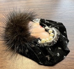 VTG Lady Face Brooch Pin Black Fur Feather Hat Faux Pearls Art Deco Statement
