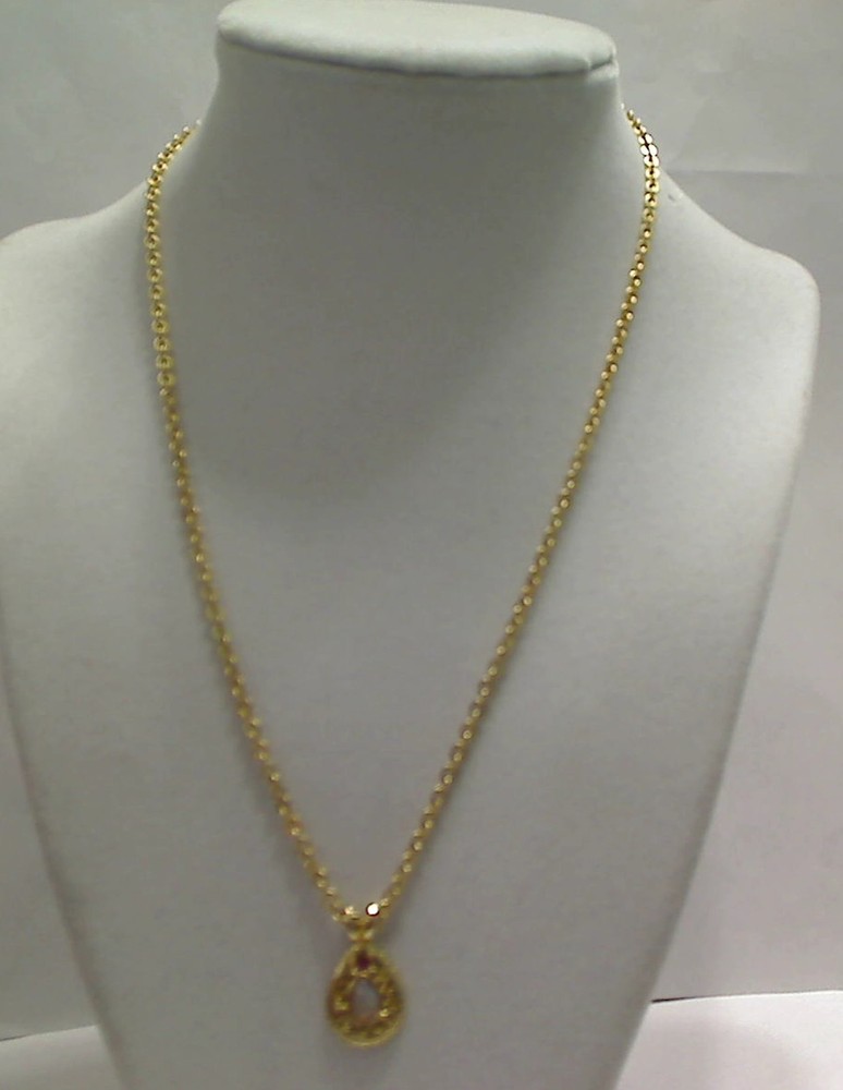 Vintage Goldtone Faux Fire Opal Teardrop Pendant Necklace, 18″