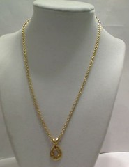 Vintage Goldtone Faux Fire Opal Teardrop Pendant Necklace, 18″