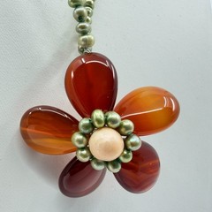 Vintage Brown Orange Flower Pendant Necklace Beaded Boho Statement Retro Y2K 90s