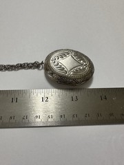 Vintage Locket Double Sided Silver Tone Necklace Large #004 Engraving