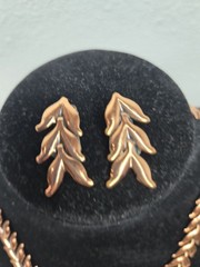 Vintage Matisse Renoir Laurel Leaf Link Copper 16″ Choker Necklace And Earrings