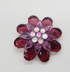 Flower Brooch Pin PINK Raspberry tone 2.5 in Art Deco Statement 3D Vintage