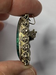 Vintage Israel 835 Eilat Green Oval Stone Pendant Brooch/Pin 1.5″ x 1.25″