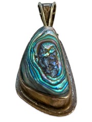 Vintage Mexican Sterling Silver Abalone Shell Pendant on Italian Sterling Silver