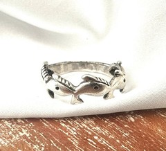 Sterling Silver 925 Ring Good Luck Band Vintage Fish Dolphin Whale