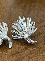 Vintage Coro Earrings Silver Tone Leaves Floral Clip-Ons Clusters!