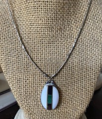 Vtg 70’s Mexican Modernist Malachite/white Onyx Pendant Silver Chain 9.5”long