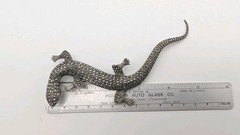 5½” Long Vintage Sterling Silver Marcasite Lizard Gecko Red Eyes Pin Brooch 30g
