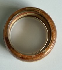 Vintage Wood & Clear Lucite Wide Chunky Bangle Bracelet 8.5in Ladies 94g