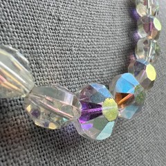 Vintage Aurora Borealis Crystal Necklace, 17″; Nice