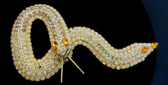 KENNETH J LANE KJL OPAQUE TOPAZ CRYSTAL Serpent Snake BROOCH BOOK PIECE 5″ Rare