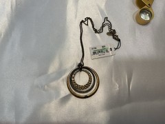Cookie Lee Antique Brass Circle Pendant, Vintage With Tags