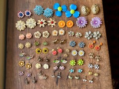Huge Vintage Flower Earring Pairs Lot Enamel Rhinestone Coro Avon W Germany Etc.