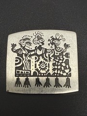 Set of 2 Vintage ALICE NEELY Signed Urban Fetish Brooch Petroglyph Figure Pins