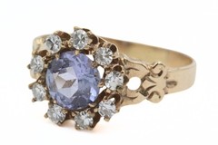 Antique Victorian 12K Gold .95 Tanzanite .45 CTW Diamond Ring Sz 6.5