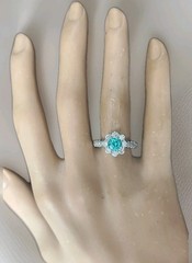 Vintage 14k White Gold Engagement Ring 1.32CT. Blue Neon Tourmaline Round Cut