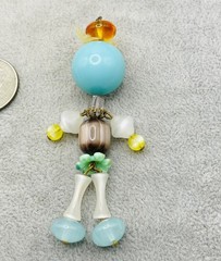 Vintage Articulated Bead Doll Pendant Moonglow Lucite Folk Art Charm Whimsical
