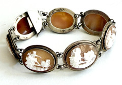 Vintage 800 Silver Carved Shell Oval Cameo Link Bracelet