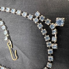 Vtg Blue Rhinestone Choker 14″ Necklace Dainty Silver Tone Party Jewelry Glame