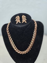 Vintage Matisse Renoir Laurel Leaf Link Copper 16″ Choker Necklace And Earrings
