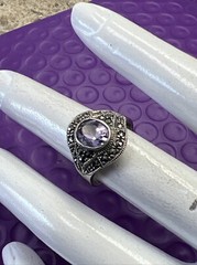 ❤️GORGEOUS 925 STERLING Simulated AMETHYST Marcasite RING Sz 5 1/2