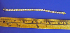 Sterling Silver Gold Wash CZ Signed Han China S Link Tennis Bracelet (Tn)