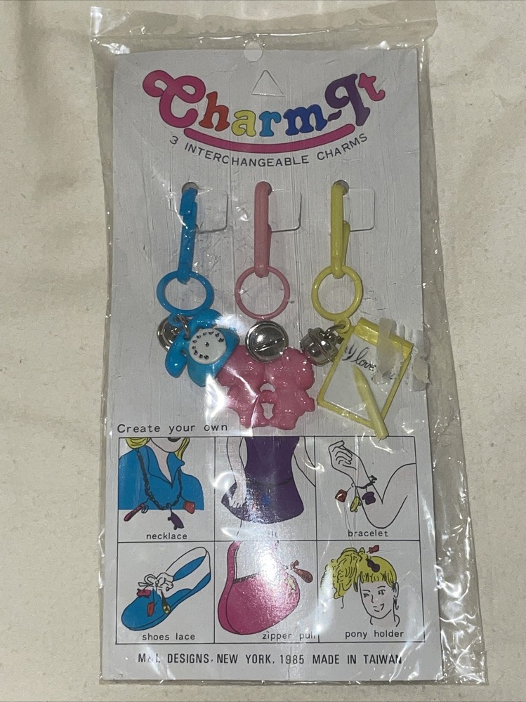 Charm-It VTG 1995 Clip On Bell Charms Telephone Notepad Friends New Old Stock