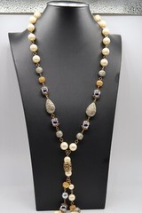 Vtg Multi Tonal Silver Gold Bead Ornate Lobster Clasp Necklace Princess Length
