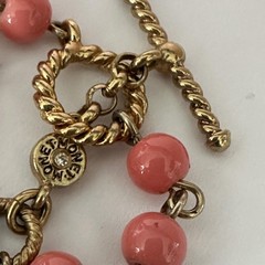 VTG 70’s Monet Pink Peach Beaded Strand Necklace Gold Tone 19/38” StatementRARE