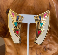 Vintage Berebi Statement Earrings Gold White Pink Red Teal Purple Pierced