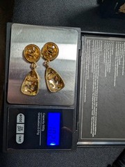 Vintage Edgar Berebi 1980s Gold Tone Amber Resin Enamel Cutout Drop Earrings