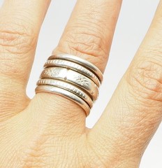 Vintage Latvia sterling silver ethnic folk motif wide spiral ring size 8