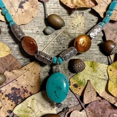Turquoise Beaded Necklace Blue Howlite Nuggets Silver Tone Western Southwestern