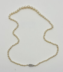 Graduated 14K White Gold Saltwater Akoya Cultured Pearl Vtg Japan Necklace 20″